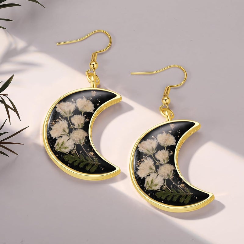 AUNTESIGN Store Forget-Me-Not and Queen Anne's Lace Pressed Wildflower Earrings | Pressed Flower Earrings | Handmade Drop and Dangle Earrings | Gift for Woman - Image 2